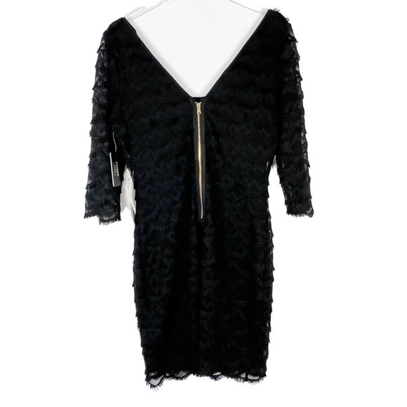 NWT Guess Black Kira Scalloped Eyelash Fringe Lace Dress LBD Size 10 NEW I991 - Picture 9 of 11